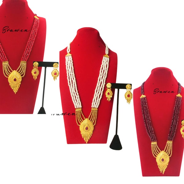 Nepali Jewelry/ Gold Plated Tilhari Ranihaar Necklace |Pearl Mangalsutra | Potey Maala Bridal Jewelry