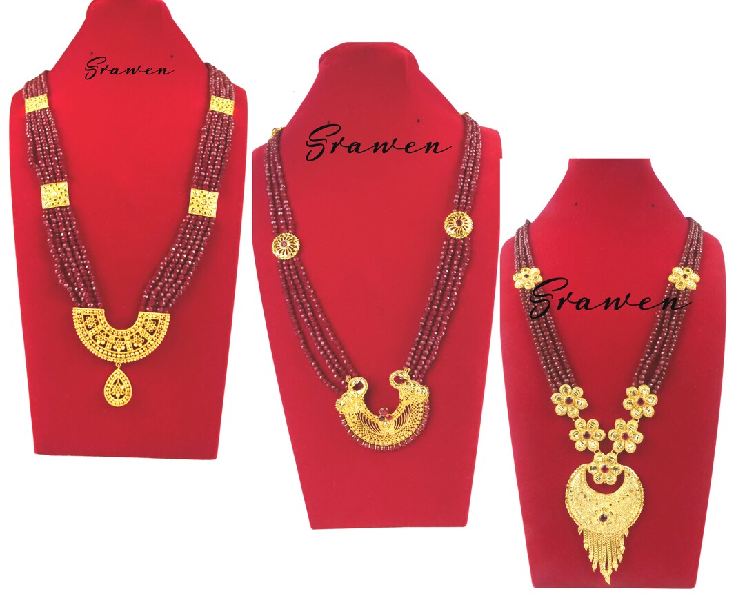 Gold Plated Long Necklace Indian Nepali Beaded Jewelryred Tilhari