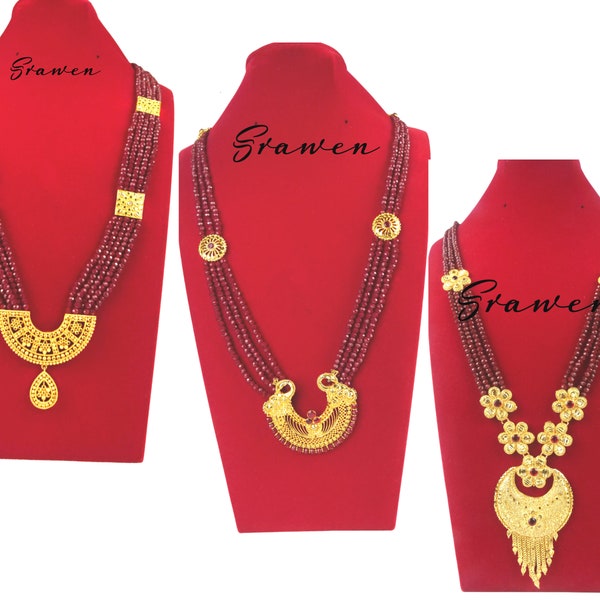 Gold Plated Long Necklace Indian Nepali Beaded Jewelry|Red Tilhari Ranihaar-Mangalsutra