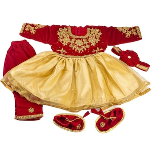 Red Velvet Nepali Pasni Dress for Baby Girl | Nepali Traditional Ceremony Outfit | Handmade Rice Feeding Dress ||Party Attire