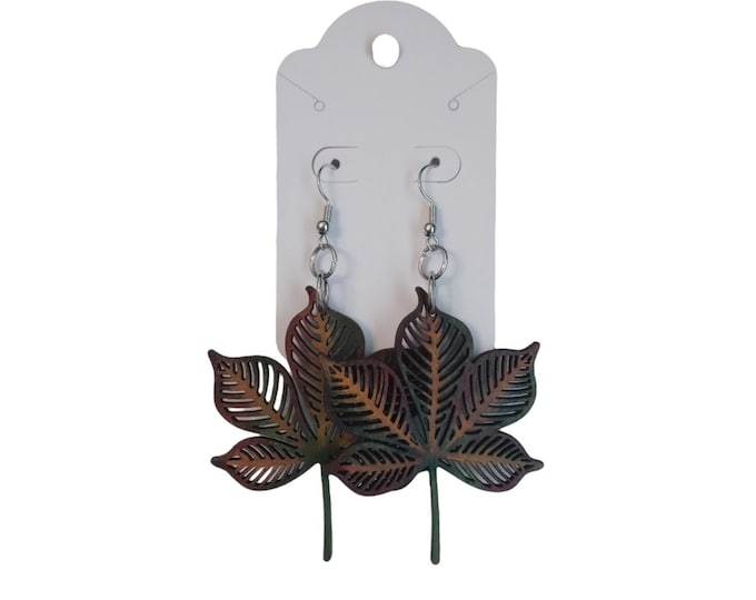 Featured listing image: One of a Kind Hand Painted Wooden Leaf Dangle Earrings, Fall Jewelry
