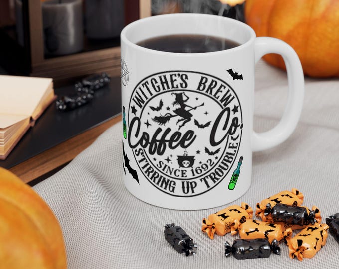 Featured listing image: Witches Brew Mug, Halloween Coffee Tea Cup, Spooky Cauldron Drinkware, Witchy Beverage Cup, Creepy Kitchen Decor, Magic Potion Tea Mug