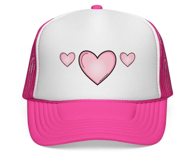 Featured listing image: Heart Trucker Hat - Love Valentines Day Cap, Valentine's Day Gift, Red Heart Baseball Cap, Love Truckers Hat, Heart Snapback Cap