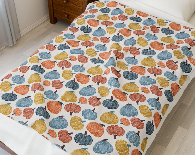 Featured listing image: Autumn Pumpkin Plush Blanket | Cozy Home Decor, Fall Gift, Snuggle Blanket, Seasonal Throw, Pumpkin Lovers, Thanksgiving Throw Blanket