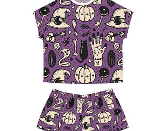 Spooky Women's Pajama Set, Halloween Pajamas, Cute Sleepwear, Loungewear, Cozy Attire, Autumn Nights Set