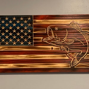 Rustic Bass American Flag: Fishing Decor Gift