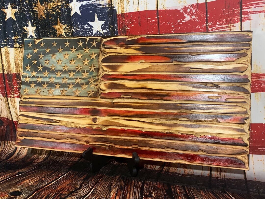 Wood Burned Distressed American Flag: Rustic Wall Art - Etsy