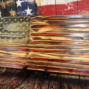 Wood Burned Distressed American Flag: Rustic Wall Art