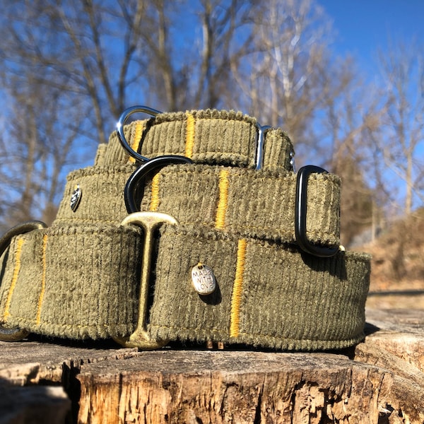 Olive corduroy dog collar