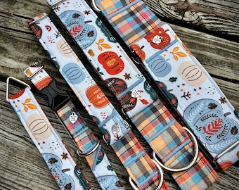 Folksie Pumpkins and plaid dog collar