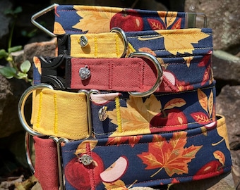 Leaves and apples dog collar or key fob