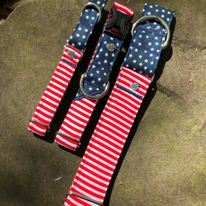 Red, white, and, blue Stars and Stripes dog collar