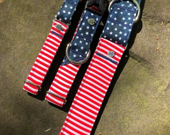 Red, white, and, blue Stars and Stripes dog collar