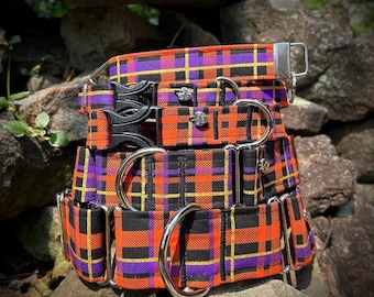 Halloween plaid dog collar or key fob