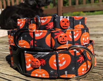 Pumpkins and ghosts dog collar