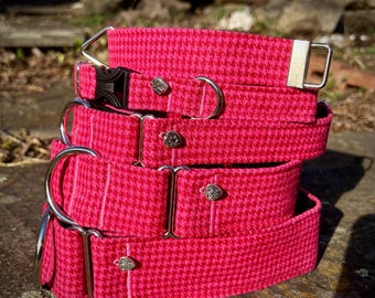 Pink Houndstooth dog collar