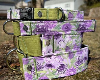 Purple and green floral dog collar