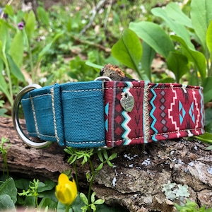 Maroon and Teal Tribal Martingale collar or leash