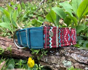 Maroon and Teal Tribal Martingale collar or leash