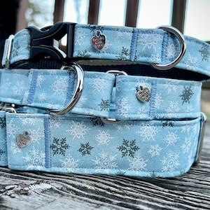 Blue and silver snowflake dog collar