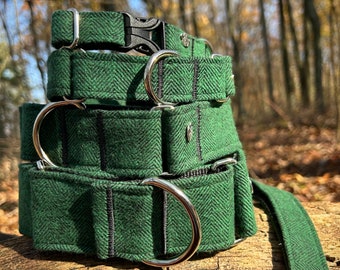 Green Herringbone dog collar or leash