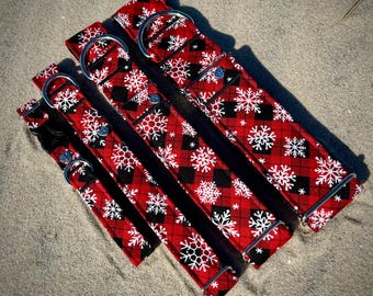 Red Plaid Snowflake dog collar