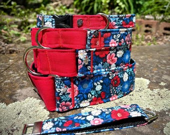 Red, White, and Blue Floral dog collar or leash