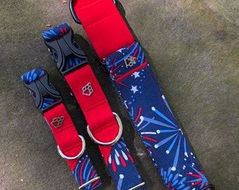 Red, white, and, blue fireworks dog collar