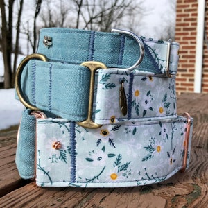 Blue with white flowers dog collar