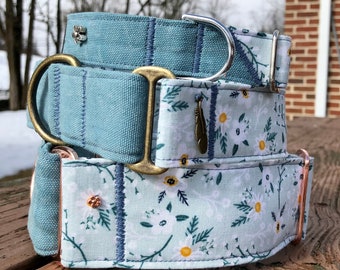 Blue with white flowers dog collar