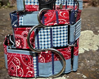 Red, White, and Blue patchwork dog collar or leash
