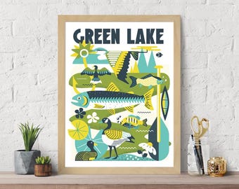 Green Lake Poster - Two Color Palettes