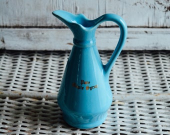 Vintage Turquoise Maple Syrup Pitcher, Mid Century Kitchen Decor