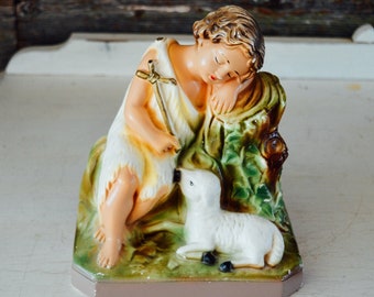 Vintage Chalkware St. John the Baptist & Lamb Statue
