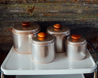 Vintage Copper Mirro Aluminum Cannisters Set of 4, Vintage Copper Kitchenware, Vintage Kitchen, Kitchen Canisters, Copper