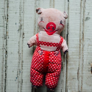 Vintage &quot;Three Little Pigs&quot; Plush Pig, Vintage Nursery Toy, Vintage Plush Toy, Vintage Toys, Vintage Pig Plush, Vintage Pig