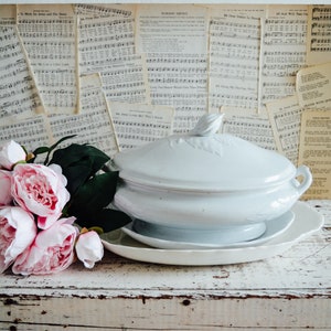 Vintage French Ironstone Tureen with Leaf Detail, Antique French Ironstone Tureen, Antique Ironstone Tureen, French, Antique Ironstone