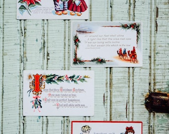Juego de 4 postales navideñas vintage, postales navideñas vintage, postales vintage, postales, postales vintage, Navidad vintage