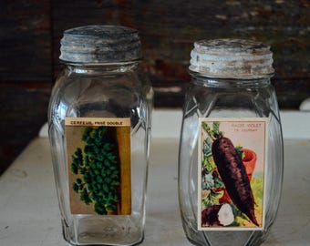 Vintage Hazel Atlas Seed Jar, French Seed Jar, Vintage Jar