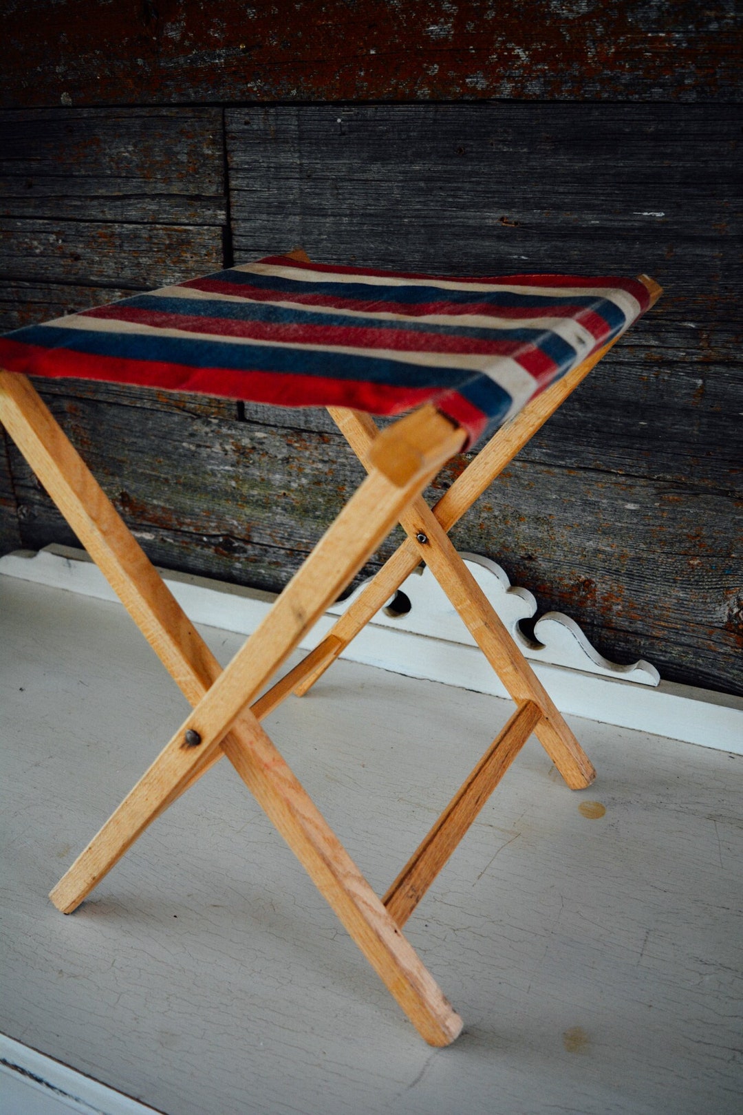 Vintage Folding Camp Chair Vintage Red White Blue Camp Chair Etsy