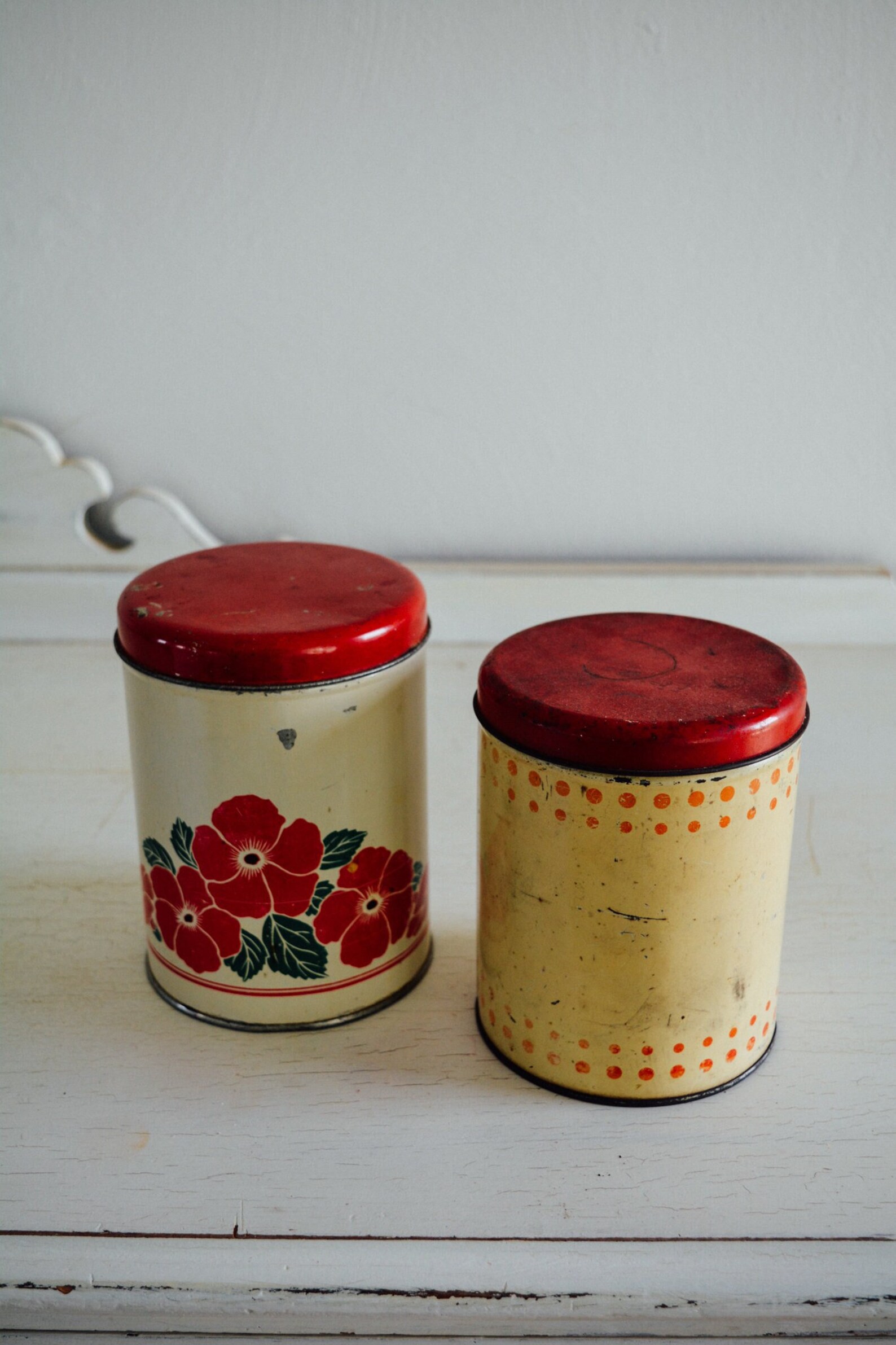 Red Tin Patterns Vintage Red Lidded Tins, Floral & Polka Dot Kitchen Storage - Etsy