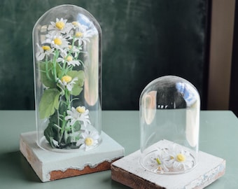 Vintage Wood Rosette Cloche: Glass Display Dome