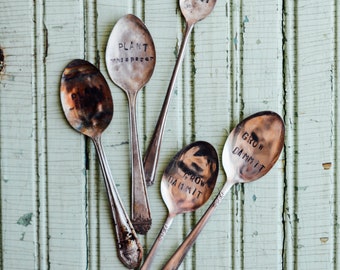 Vintage Silverware Stamped Plant Marker- Garden Marker Spoon Plant Lady, Plant Markers, Garden Decor, Stamped Silverware, Vintage Silverware