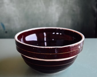 Vintage 8" Stoneware Brown Bowl, Primitive Bowl, Brown USA Antique Bowl, Americana, Vintage Stoneware, Vintage Kitchen, Fall Decor