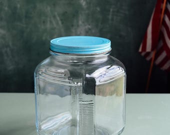 Vintage Anchor Hocking Style Jar with vintage blue lid Vintage Jar, Vintage