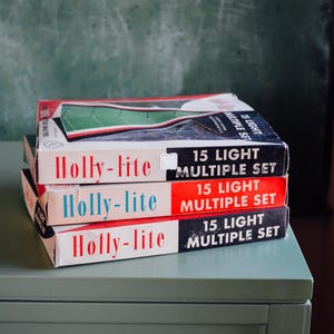 Holly Lite Christmas Lights, Vintage Christmas Lights, Vintage Christmas, Vintage Christmas Lights, Vintage Christmas Box, 15 Light Set