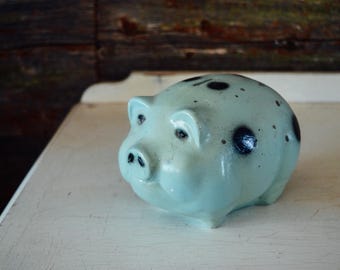 Vintage Chalkware Mint Green Pig, Vintage Piggy Bank