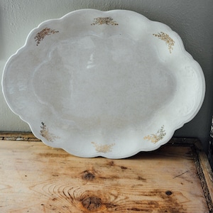 Antique Platter with Gold Detail, EPPCO Iris, Ironstone Gold Detail Platter, Scalloped Platter, Antique Ironstone Platter, Thanksgiving