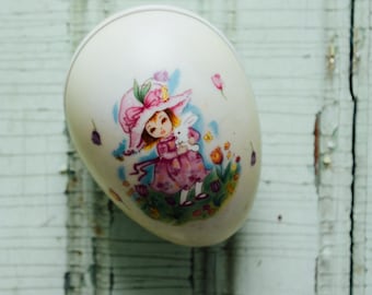 Vintage Geo Z Lefton Glass Easter Egg, Lefton Easter Egg, Lefton Egg 8216 Easter Girl, Bunny, Lefton Egg Trinket Box, Lefton Girl Bonnet
