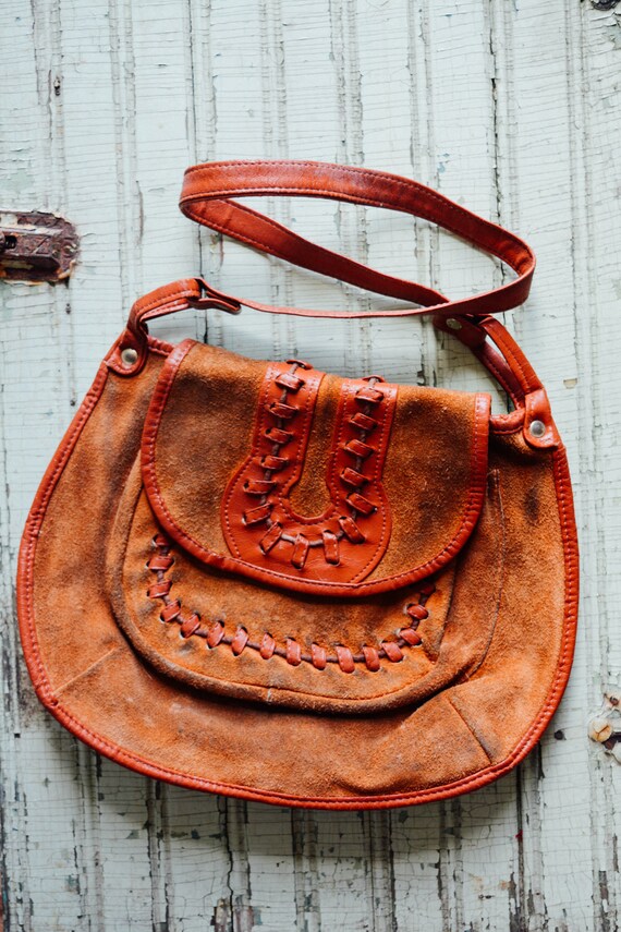 Vintage Suede & Leather Boho Purse, Vintage Purse,